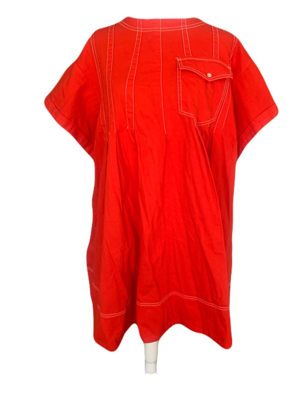 NWT Anthropologie Pilcro 1X Orange/Red Contrast White Stitch Denim Swing Dress